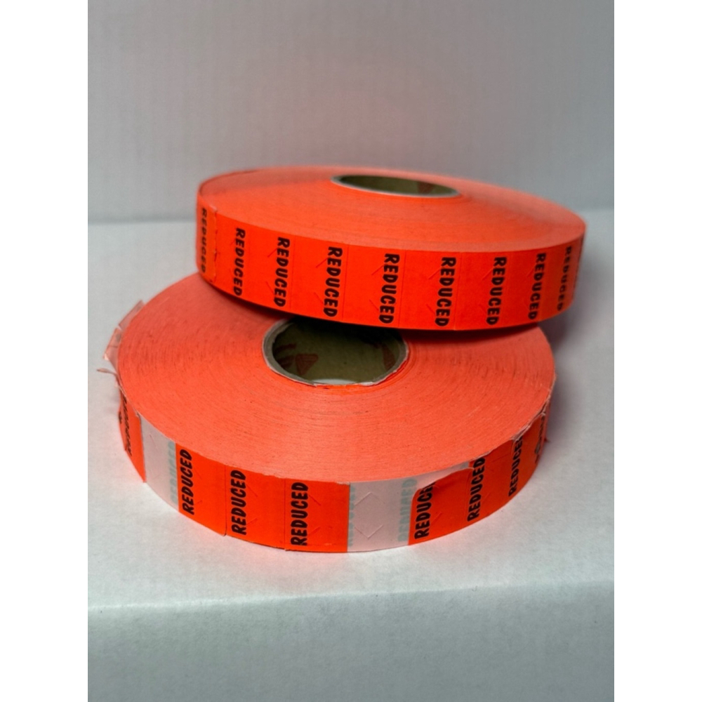 Vintage Fluorescent Orange “REDUCED” Price Gun Labels Stickers Retail Markdowns